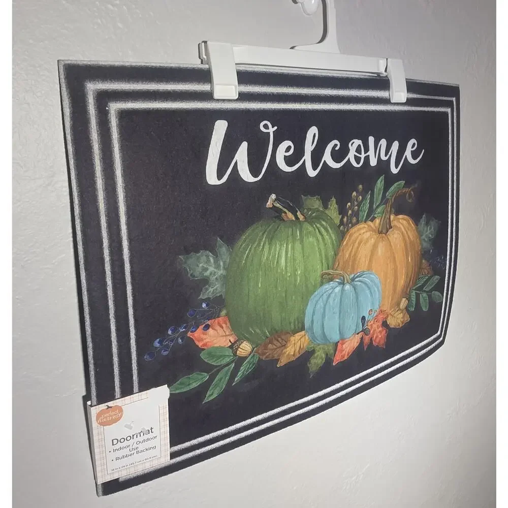 Pumpkins Welcome Doormat Indoor Outdoor Rubber Backing 18 x 24